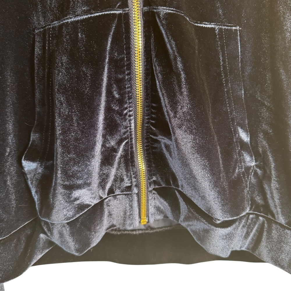 Fabletics Womens Sz M Velvet Velour Hoodie Zip Up Jacket Navy Blue Gold Hardware - Picture 5 of 8